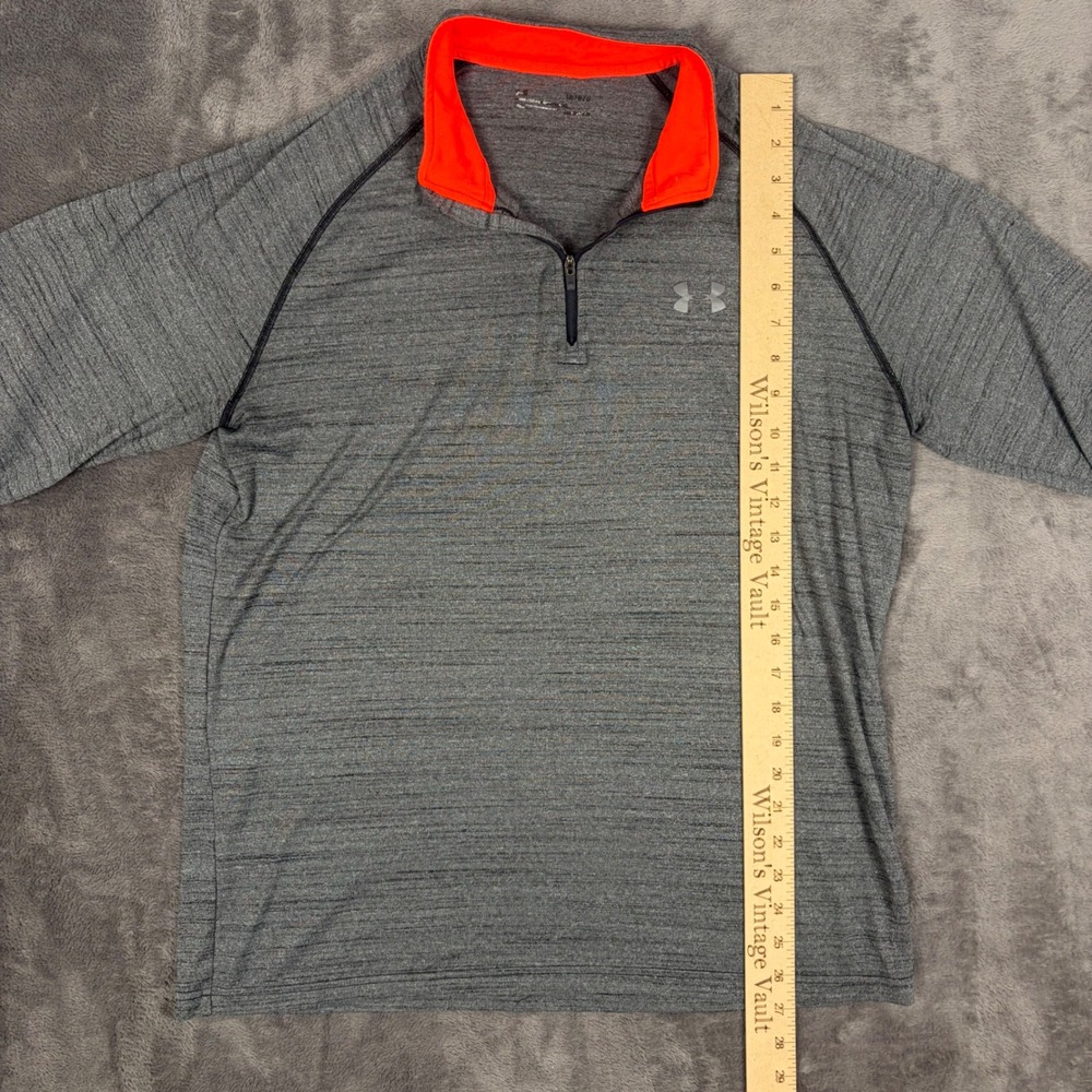 Under Armour Pullover Mens Large Gray Orange Quarter Zip Athletic Running Fleece - Picture 6 of 7